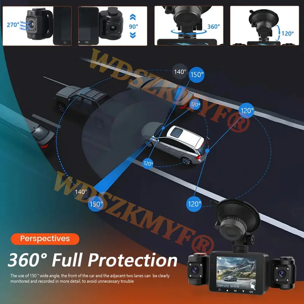 4Channals 1080P Dash Cam for Car DVR WIFI APP Video Recorder 3Lens Front Right Rear View Night Vision Black Box Car Assecories