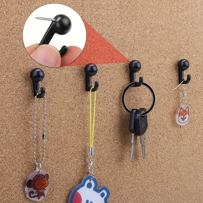 50/40PC 후크가 있는 푸시핀 플라스틱 상자 블랙 코르크 게시판 화이트보드 ..