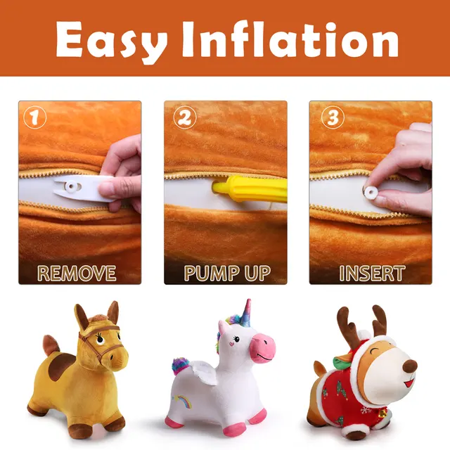 iPlay iLearn Ride on Horse Inflatable for Kids Bouncy Pals Plush Riding Toy Animal Hopper Birthday Gift for Toddler 25-36m 2