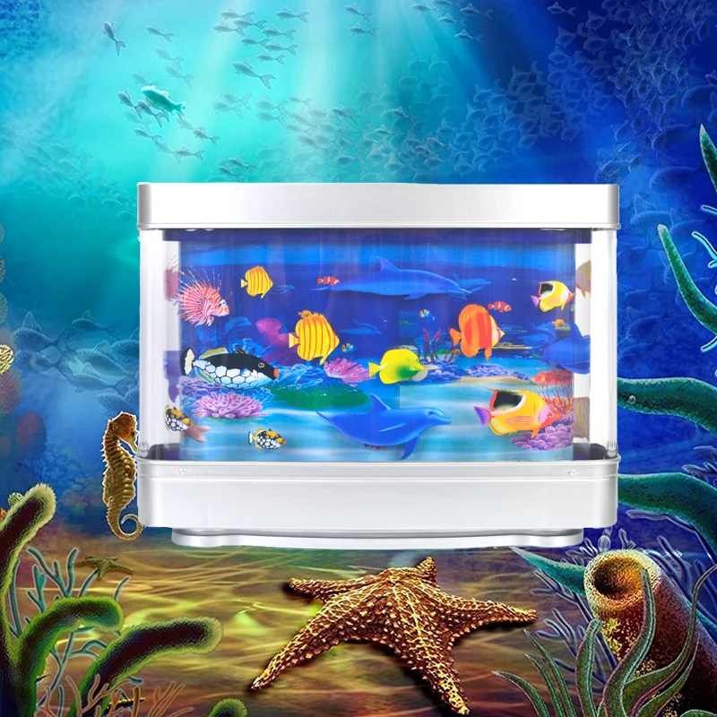 

Dynamic Virtual Ocean Led Fish Tank Lamp Dolphin Artificial Tropical Landscape Aquarium Mood Night Light Cute Room Decoration