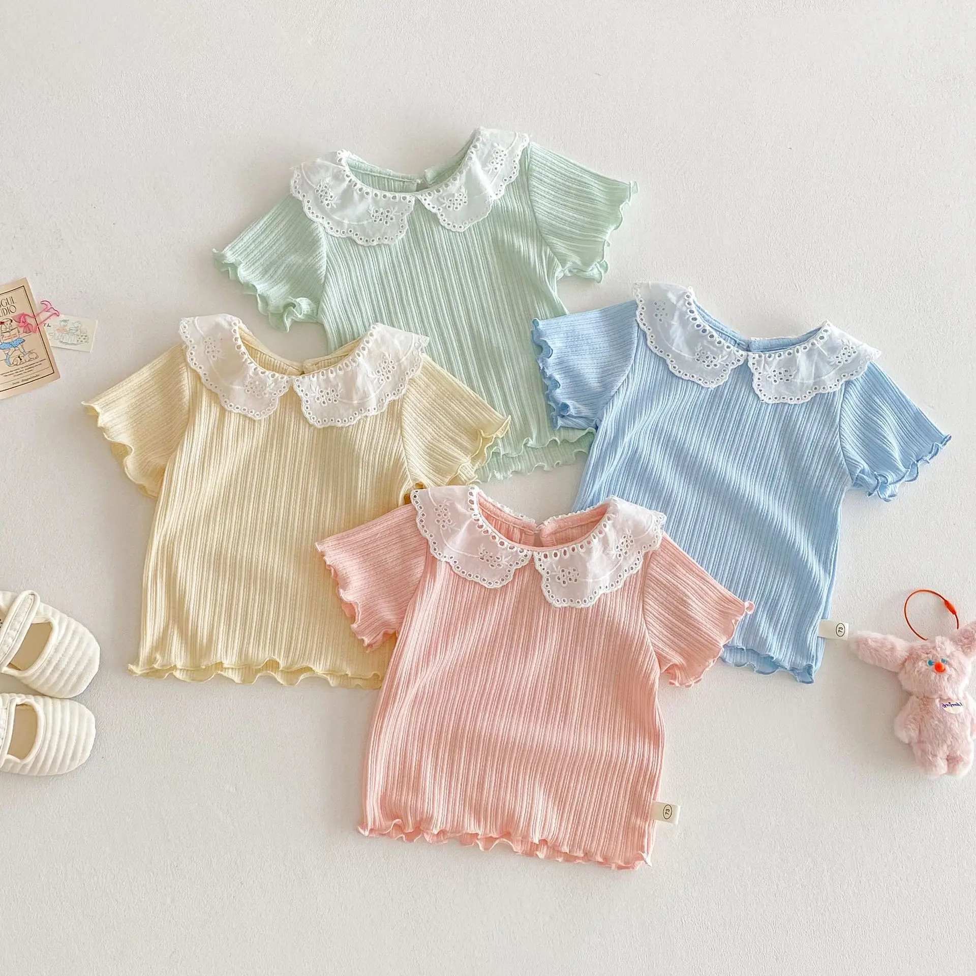 Girls Summer Short Sleeve Lace Tops