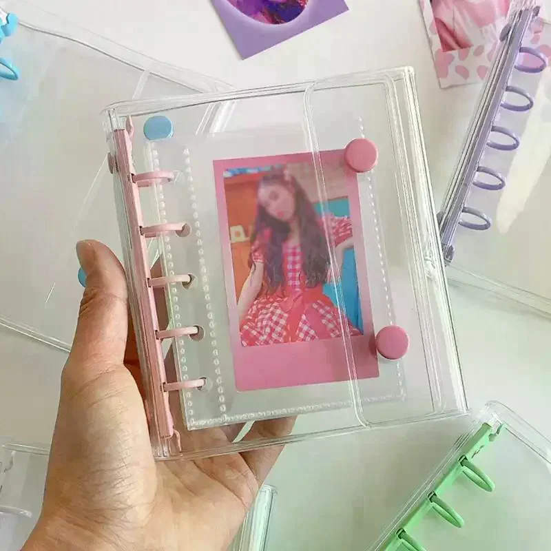 M5 와이드닝 더블 버튼 투명 PVC 소프트 커버 바인더 커버 저널 스케치북 액..