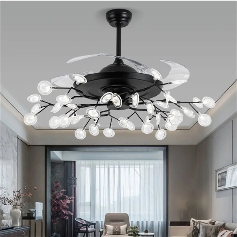 APRIL New Ceiling Fan Light Invisible Lamp With Remote Control Modern Retro Branch LED For Home Restaurant