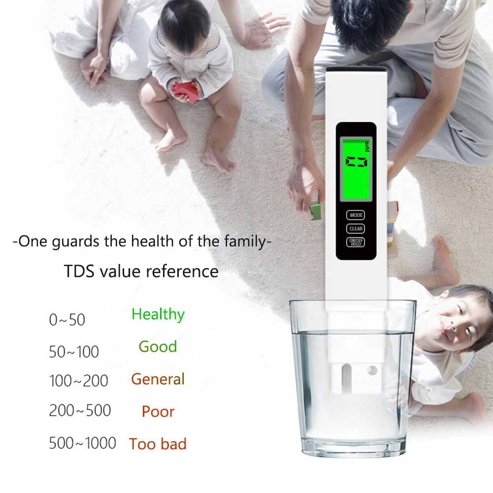 4 in 1 Digital Water Tester TDS EC Meter 0-9990 PPM Water Quality Tester LCD Temperature Meter for Pools Drinking Water Aquarium