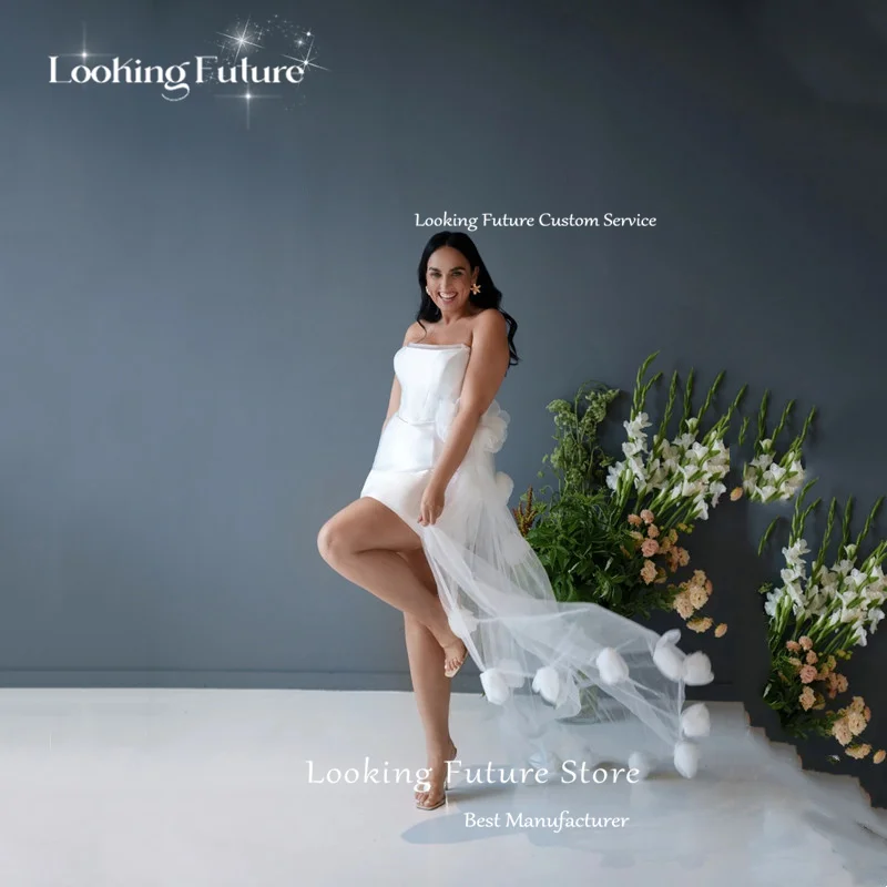 Simple Short Mermaid Wedding Dress Sexy Strapless Sleeveless Backless Dresses Pleat Tulle Flowers Illusion Mini Gowns Customized 13 Sf85a133603e341ec855ec34de77dcc2ff