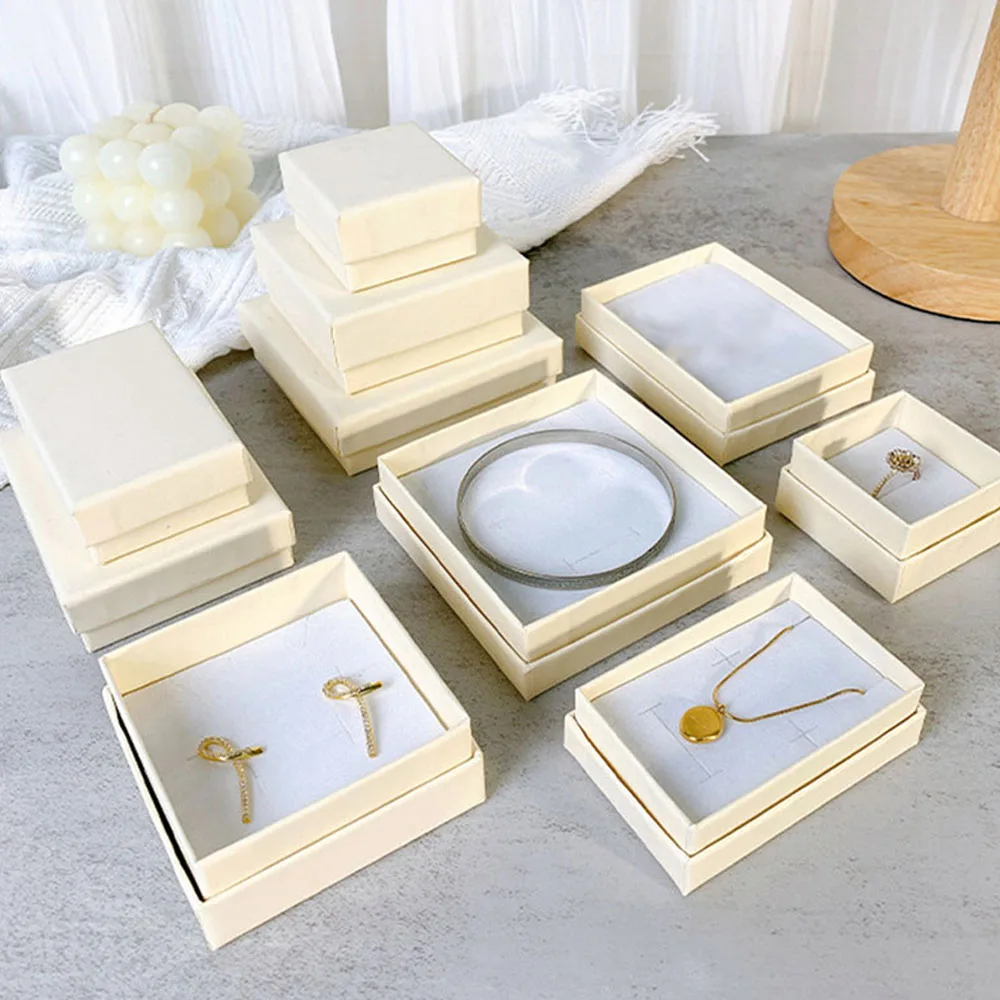 24pcs Simple Fashion Beige Square Paper Cardboard Jewelry Gifts Box Multi-function Set Case Storage Display Boxes with Sponge
