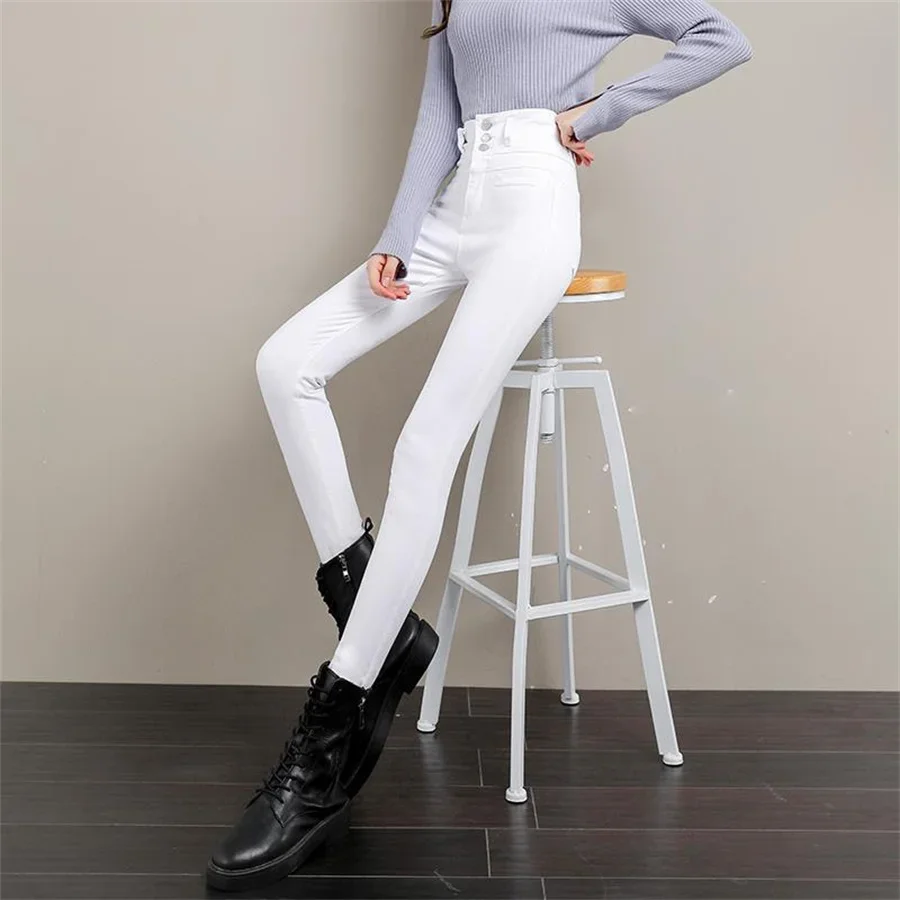 Ankle-length Stretch Vaqueros New High Waist Button Fly White Pencil Jeans Women Black Big Size 5XL Skinny Denim Leggings Pants