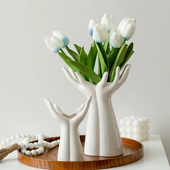 Vaso in ceramica Braccio a mano Bouquet di palme Accessori per composizioni floreali Vaso di fiori Ornamenti artigianali in porcellana Decorazione della casa 1