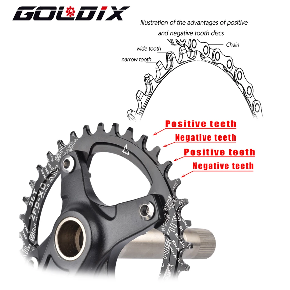 GOLDIX-Peças de bicicleta de montanha, 104BCD, dente largo e estreito, 170mm, 175mm, anéis de cadeia redondos e ovais, 32T, 34T, 36T, 38T, MTB