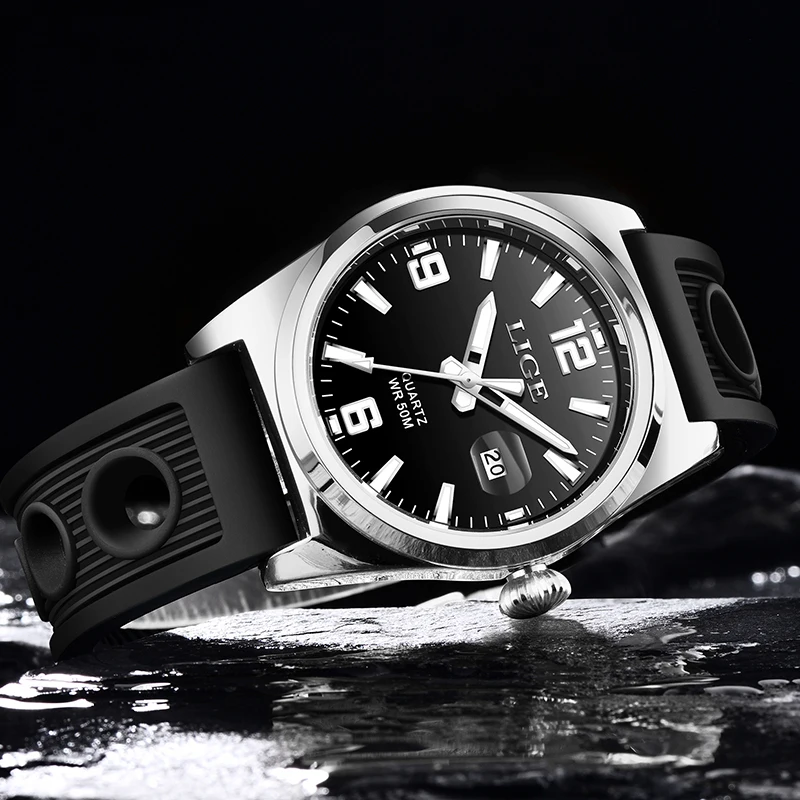 LIGE Fashion Mens Watches Top Brand Luxury Sport Waterproof Watch Men Silicone Automatic Date Military Wristwatch Montre Homme