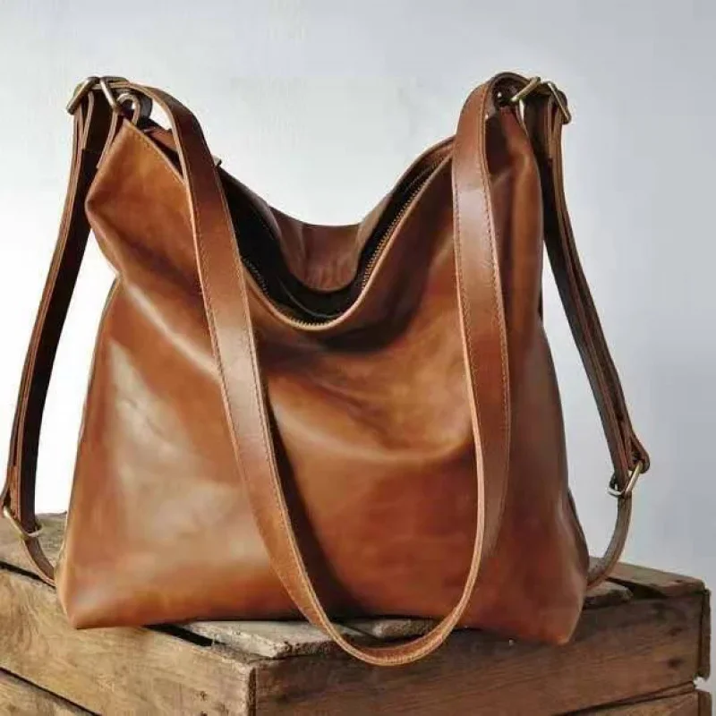 Vintage soft leather women's shoulder bag multifunction backpack large capacity female handbag fashion crossbody bag