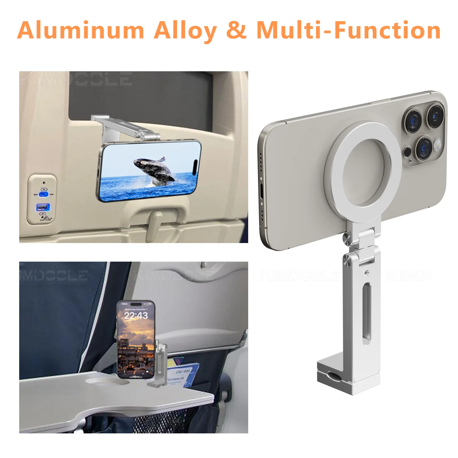 Metal Airplane Phone Holder Adjustable Phone Stand for Travel Selfie Rotating Desk Clamp Portable Foldable Hook Universal Mount