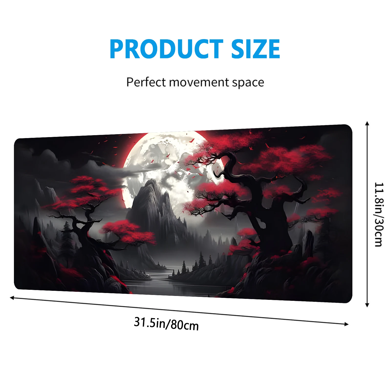 Ink Style Landscape Mountains Extended Gaming Mouse Pad - Large Non-Slip Rubber Base Mouse Pad with Stitched Edges and Washable 6