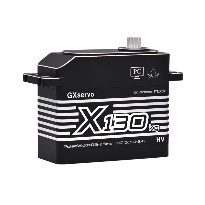 Servos RC haute puissance 70-150kg coreless brushless pour robot voiture, vue latérale avec bras de levier et vis de fixation.