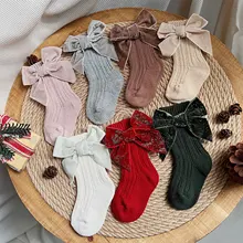 -08-31 Wallarenear 0-12M Infant Baby Girls Socks Toddlers Short Socks with Bowknot Soft Warm Knitted Socks