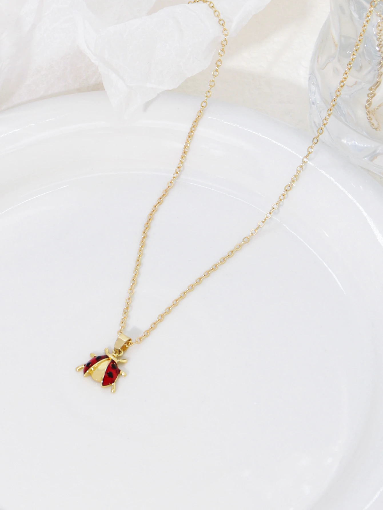 Ladybug Pendant Necklace Copper Charm for Women