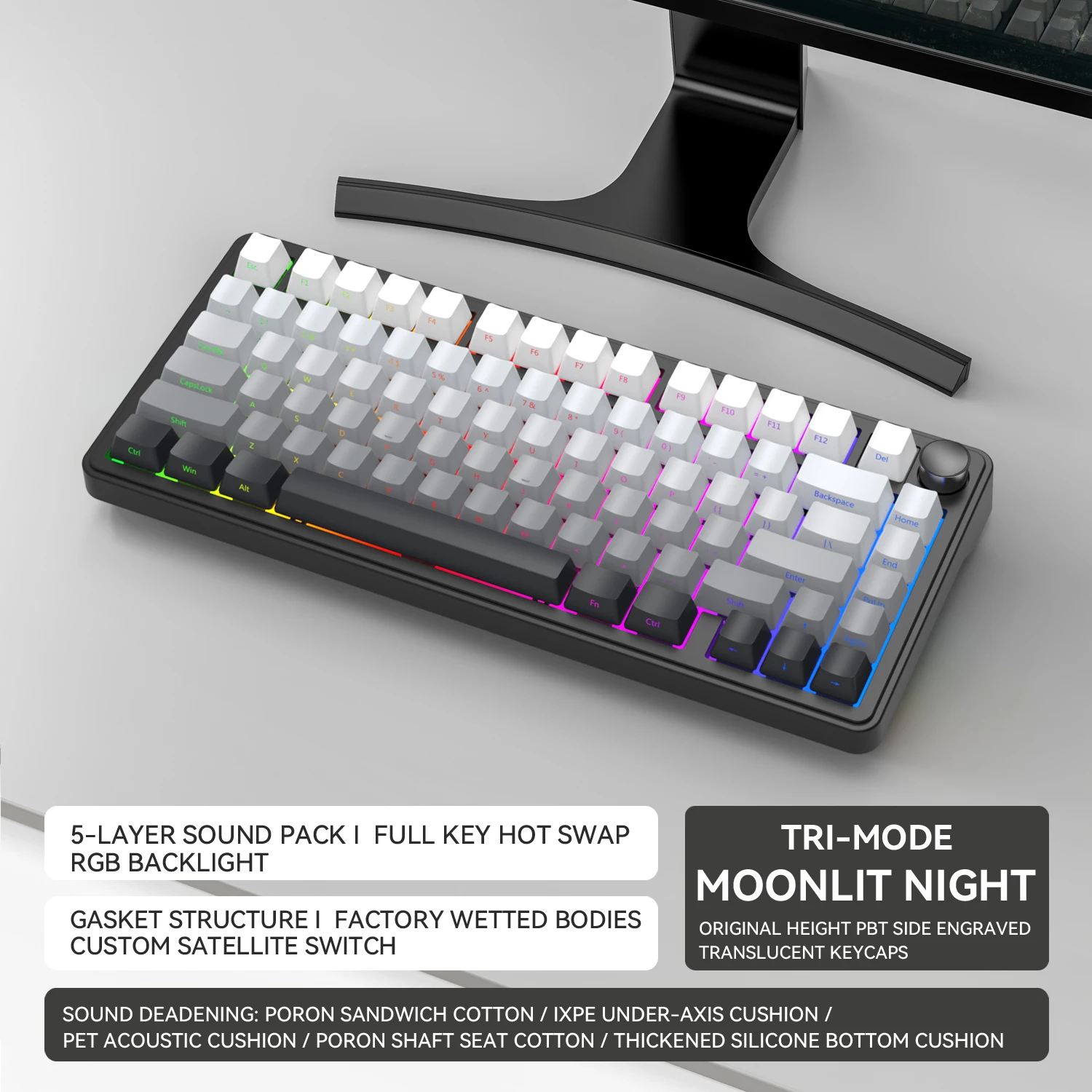 Teclado mecânico Bluetooth Attack Shark X85, RGB, 2.4G Tri-mode, botões de metal, troca quente de chave completa, win & mac