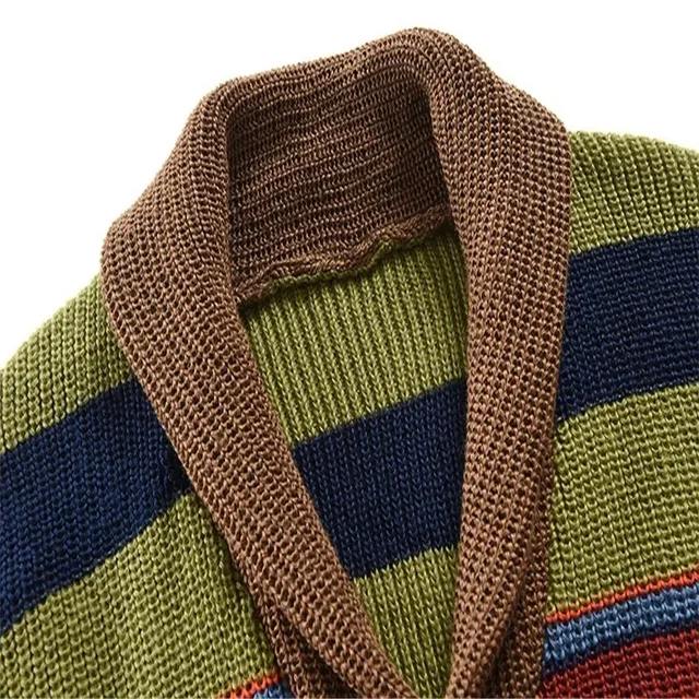 Spring Autumn Fashion Men's V-Neck Collar Cardigan Sweater Slim Fit Cable Knit Patchwork Woolen Long Sleeve Casual Male Top 3