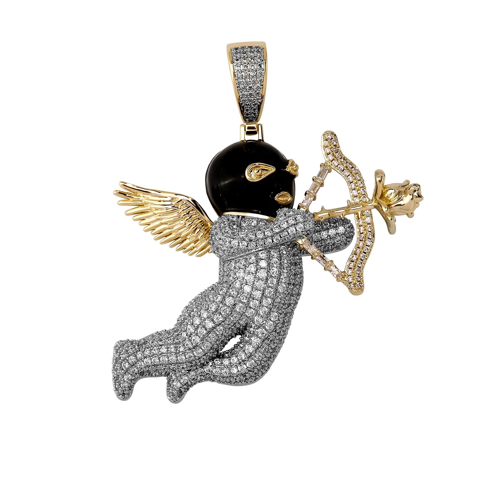 

New Brass Diamond Jewelry Iced Out Hip Hop Luxury Jewelry Rose Cupid Pendant Necklace For Women Men Rapper