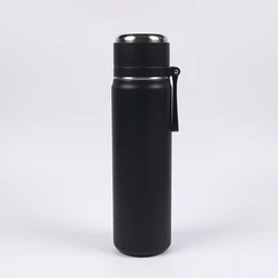 Sleek Stainless Steel Vacuum Insulated Water Bottle with Handle - Travel - Ready Thermos Cup, Available in 500ml and 600ml Sizes - 500ml (Black)