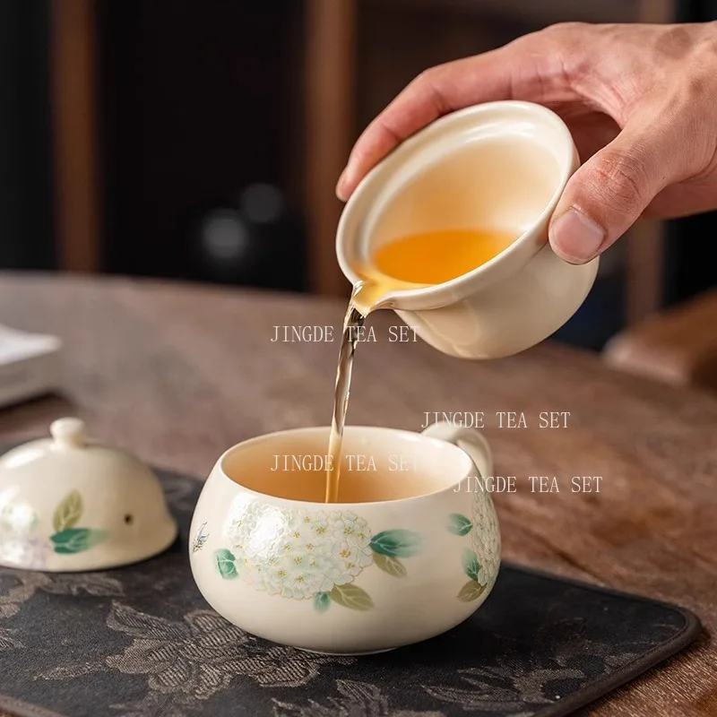 Hydrangea Travel Teaset Outdoor Portable Tea Cup Ceramic Underglaze Color Car Tea Brewing Set Tea Ceremony Accessories