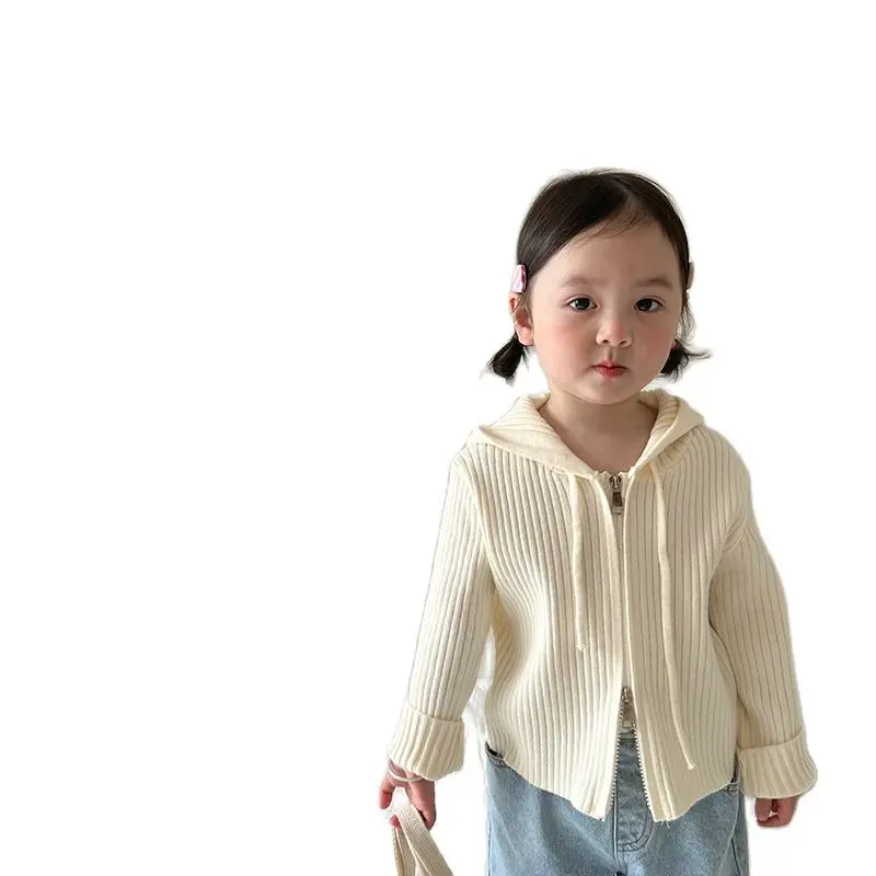 

Spring hoodie jacket children's Korean version solid color long sleeved top baby cardigan clothes knit sweater
