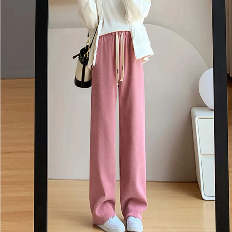 Casual Women Corduroy Long Pants Autumn Winter High Waist Wide Leg Pants Thick Female Long Pants Trousers