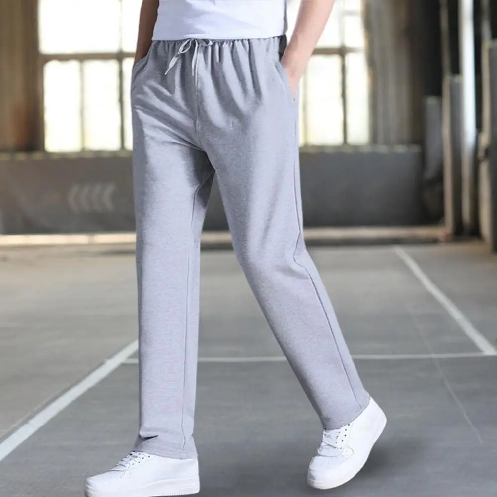 

Summer Sweatpants Stretchy Embroidery Print Shrink Resistant Thin Style Straight Leg Casual Pants Men Pants Workwear