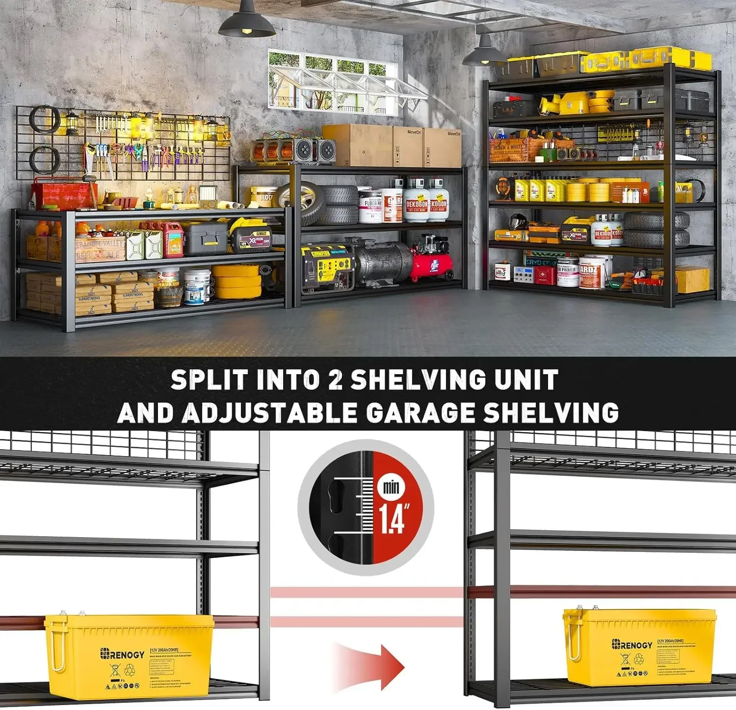84" H Garage Shelving, 6-Tier Garage Storage Shelves Heavy Duty Shelving Loads 3500LBS, 48" W 6