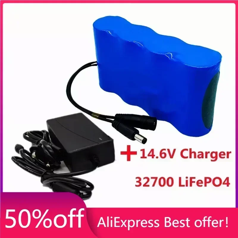 

Portable 12V 15Ah 32700 LiFePO4 Rechargeable Battery Pack Built-in 40A Same Port Balanced BMS 12.8V Power Supply + 14.6V Charger