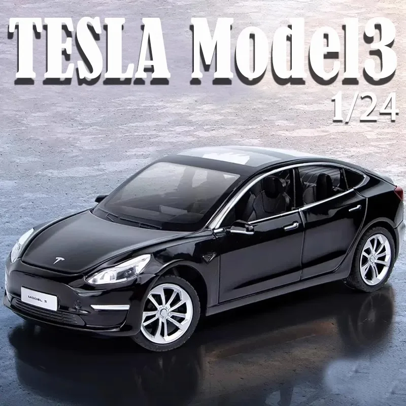 

1/24 Tesla Model 3 Collection Ornaments Diecast Alloy Model Car Christmas Presents Birthday Gifts Sound & Light Toys for Kids