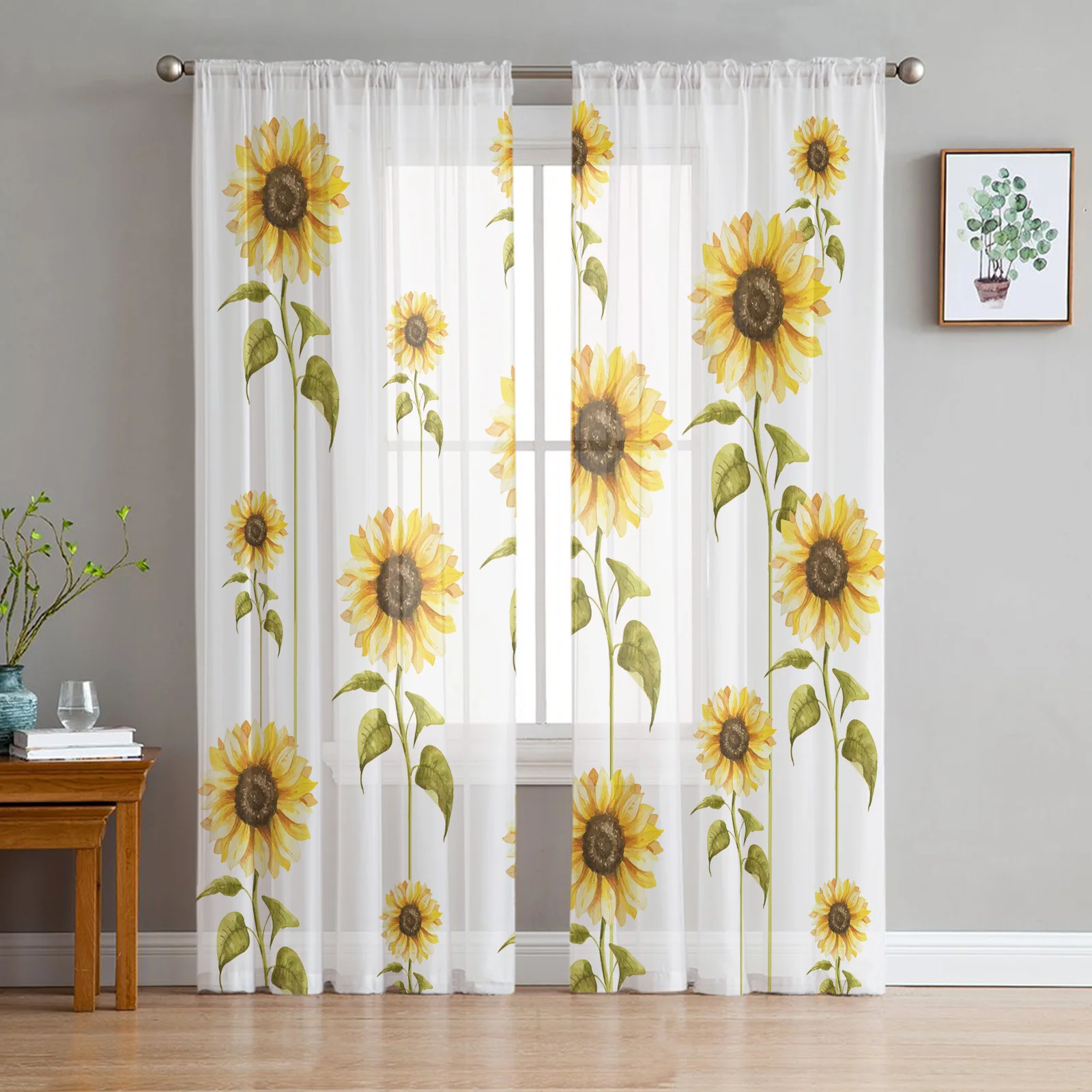 

Watercolor Sunflower White Sheer Curtains for Bedroom Living Room Decoration Window Curtain Kitchen Tulle Voile Organza Drapes