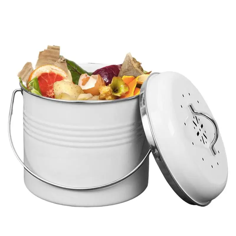 Cestino Per Compost Con Coperchio Contenitore Per Compost Da Appoggio Con Coperchio Contenitore Per Compost Da Appoggio Per Interni In Metallo Zincato