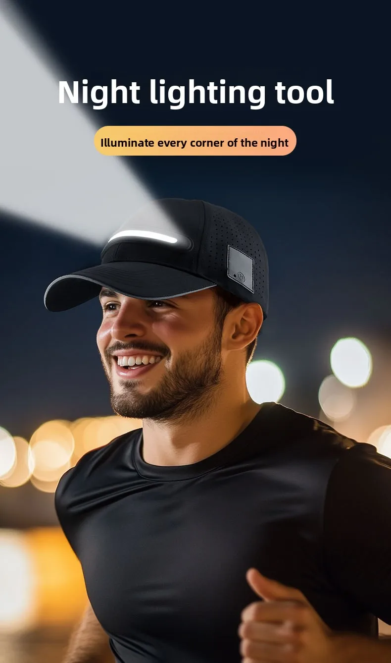LED-Baseballkappen mit Taschenlampe, Outdoor-Baseballkappen mit verstellbarem Licht oder Musik-Kopflampe für Männer zum Angeln, Joggen, Camping – Detail 3