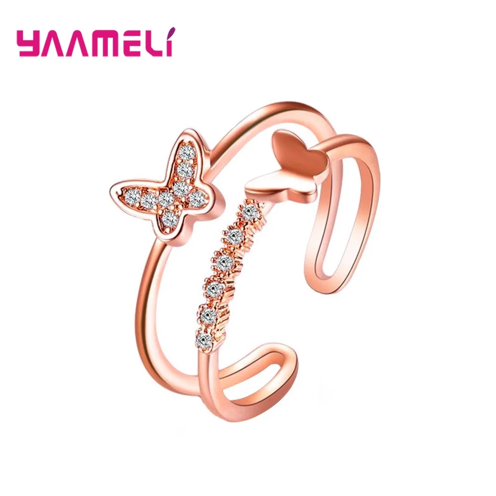 New 925 Sterling Silver Dancing Butterfly Rose Gold Srebrne