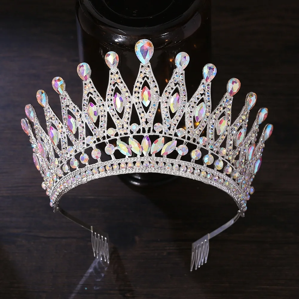 Luxury Baroque Queen Crystal Crown With Comb For Bridal Wedding_voghion.com