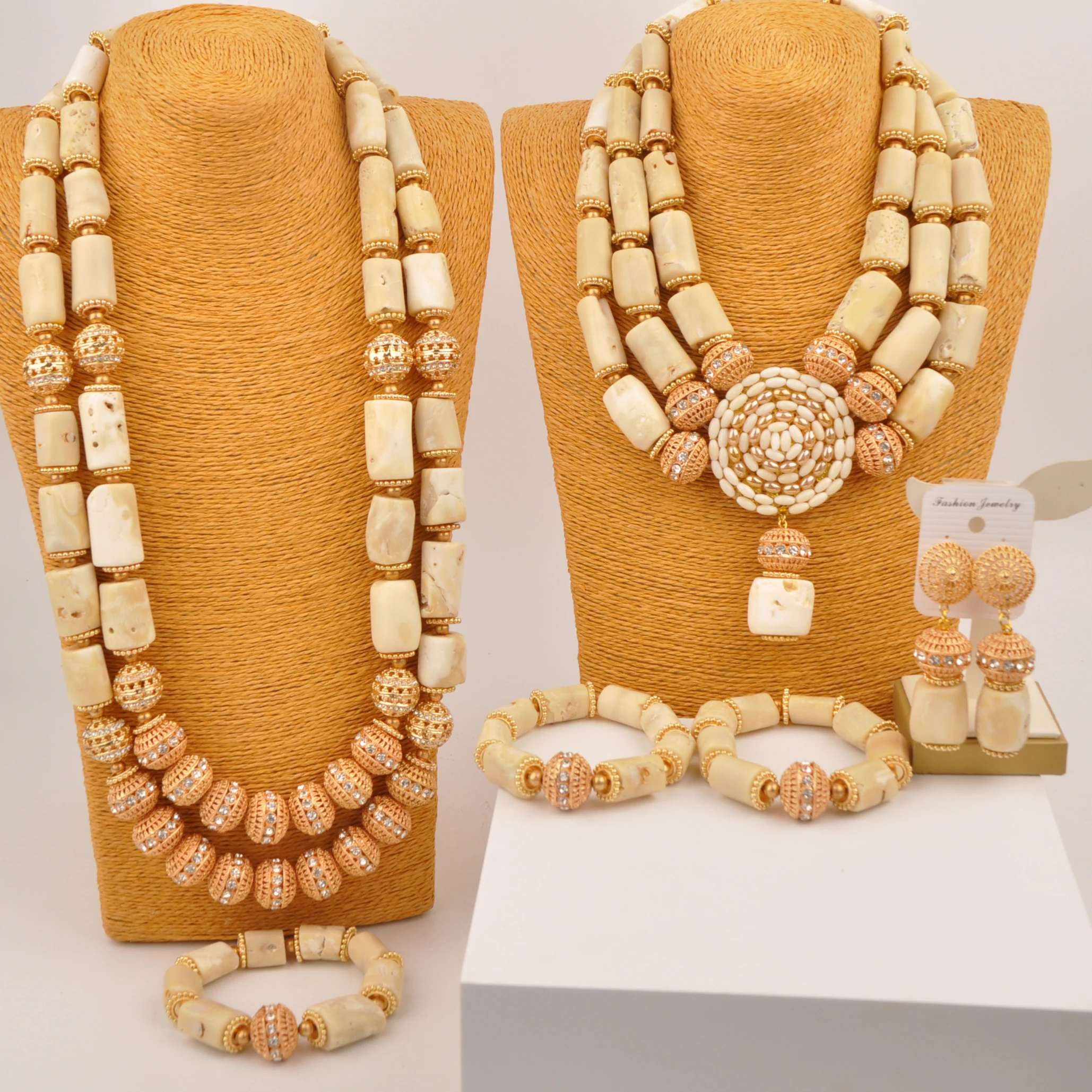 

Nigerian Couple Wedding Jewelry Natural White Coral Bead Necklace Bracelet Earrings Sets