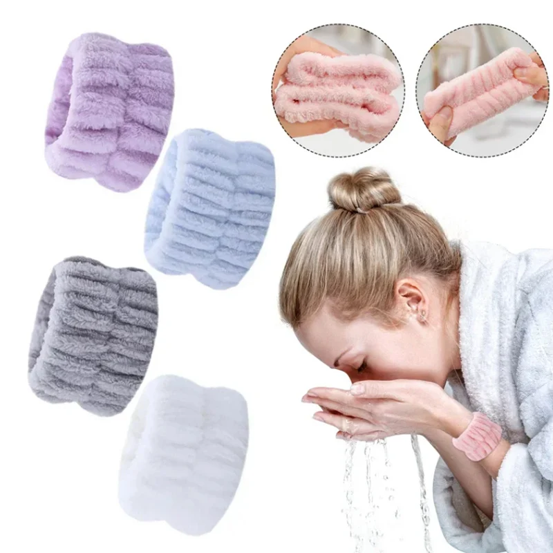 Reusable Elastic Flannel Facial Wrist Towels for Girls Skincare Spa Headband Wrist Cuffs Makeup Washband Face Wash Wristband washing wristband face headbands
