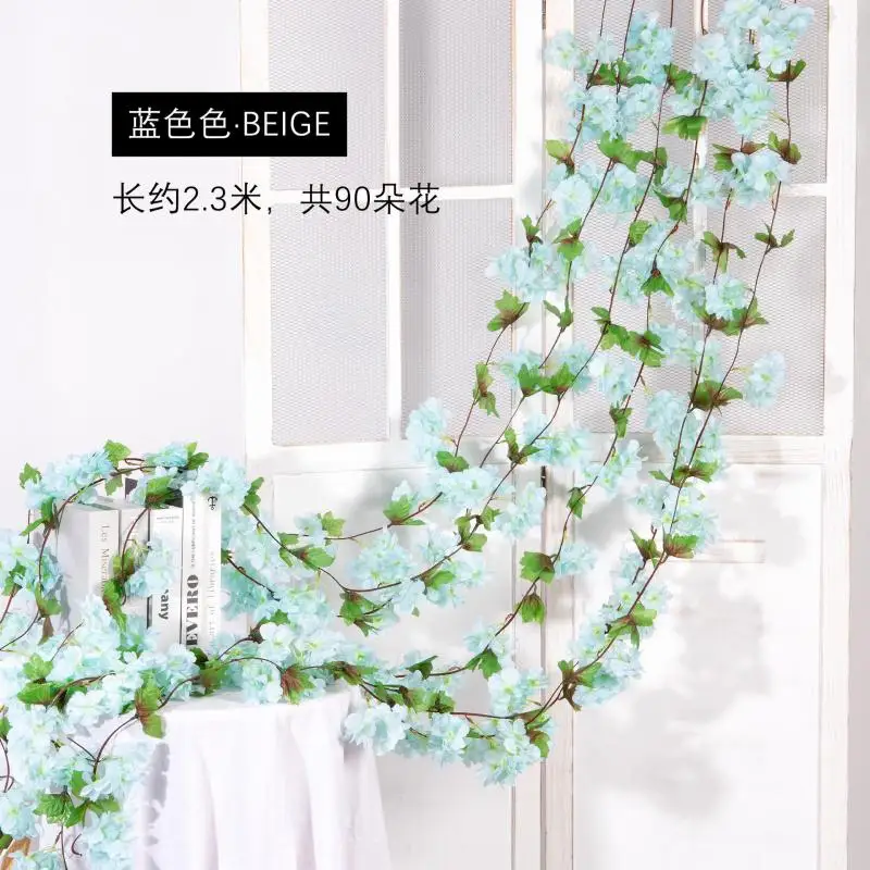 1.8m Artificial Flowers Cherry Blossoms Vines Silk Flowers Sakura Rattan Christmas Ornament Hanging Garland Wedding Home De