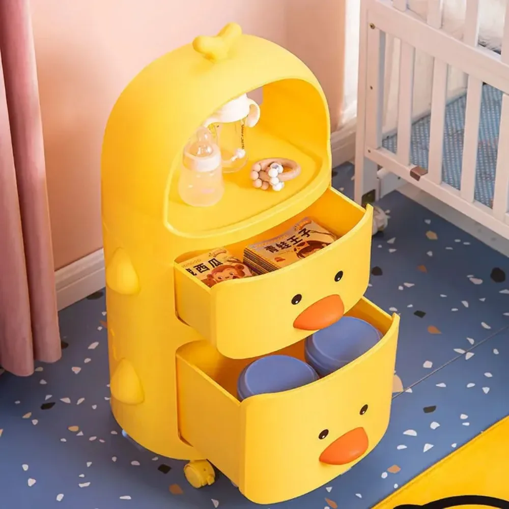 Toy Storage Rack Trolley Small Yellow Duck Multi-Layer Children Bedroom Toy Box Sundries Snack With Wheel Storage Trolley storage rack rolling storage cart