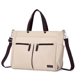 Nylon Casual Ladies' Laptop Bag - Stylish and Lightweight Single - Shoulder Briefcase with Double Main Compartments (WHITE)