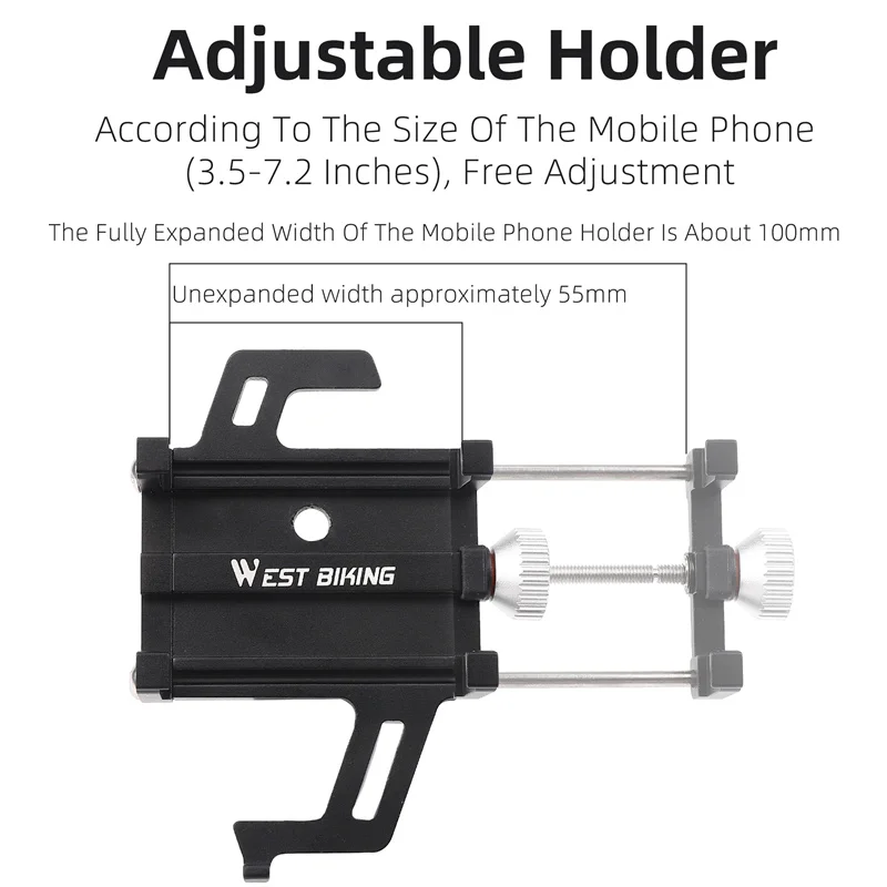 Bicycle Accessories WEST BIKING Cycling Phone Holder CNC Aluminum Alloy Adjustable Mobile Phone Stand Motorcycle E-bike MTB Road Bike Bracket
