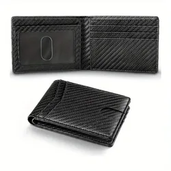 Elegant Vintage Bifold Wallet: Stylish & Durable Credit Card Holder and Coin Purse (Carbon Fiber Black)