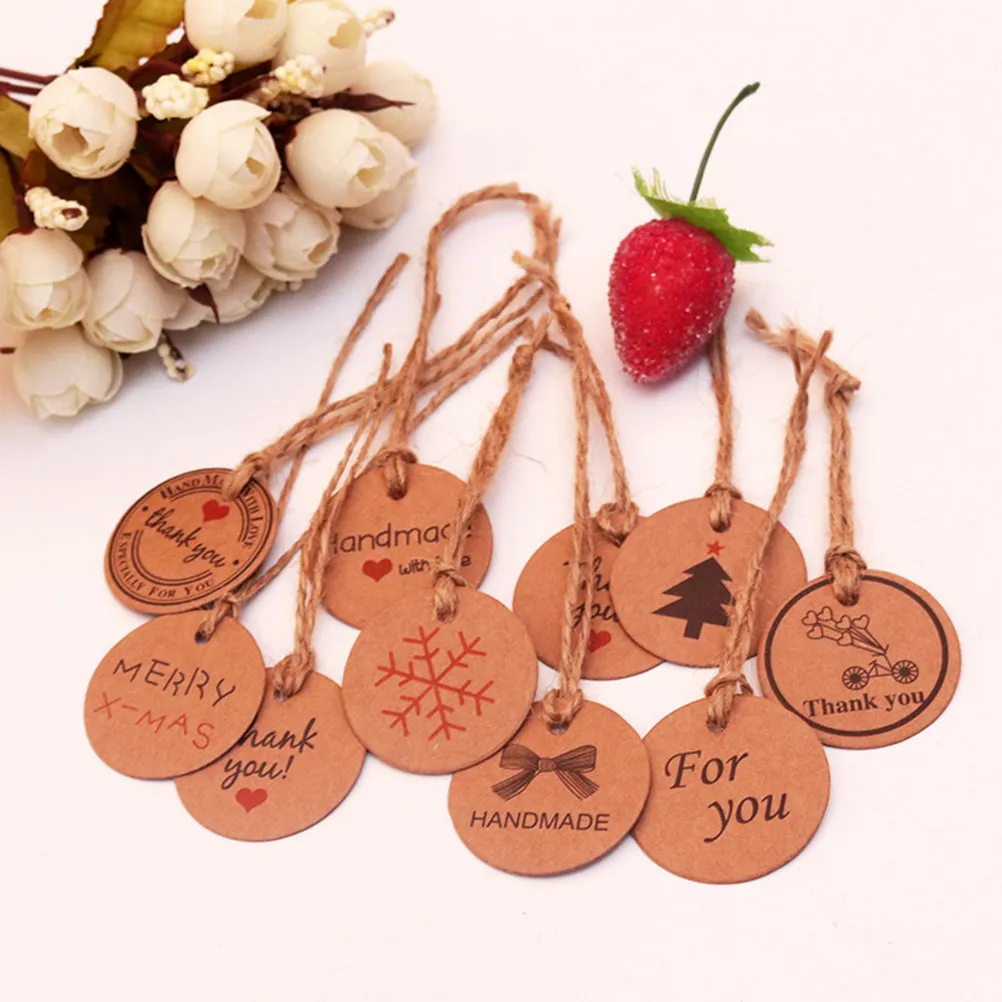 100Pcs 크래프트 종이 교수형 태그 빈티지 라운드 홀 디자인 웨딩 호의 선물 라벨 소박한 파티 장식 빈 필기 공간