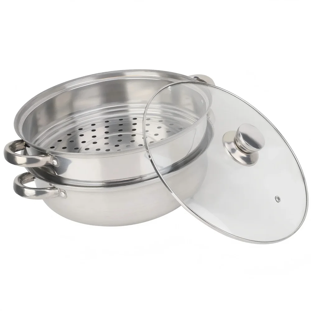 Stainless Steel 2-Layer Steamer Pot Cooker 27cm/11in Double Boiler Soup Steaming Kitchenware Cookware Set