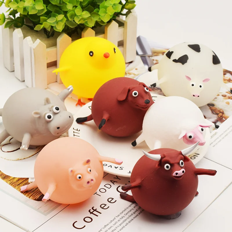 Inflatable Toy Inflatable Ball Toy Funny Novelty TPR Blowing Animal Ball Squeeze Anti-stress Practical Jokes Gag Inflatable Ball Party Favors For Children 5 Styles