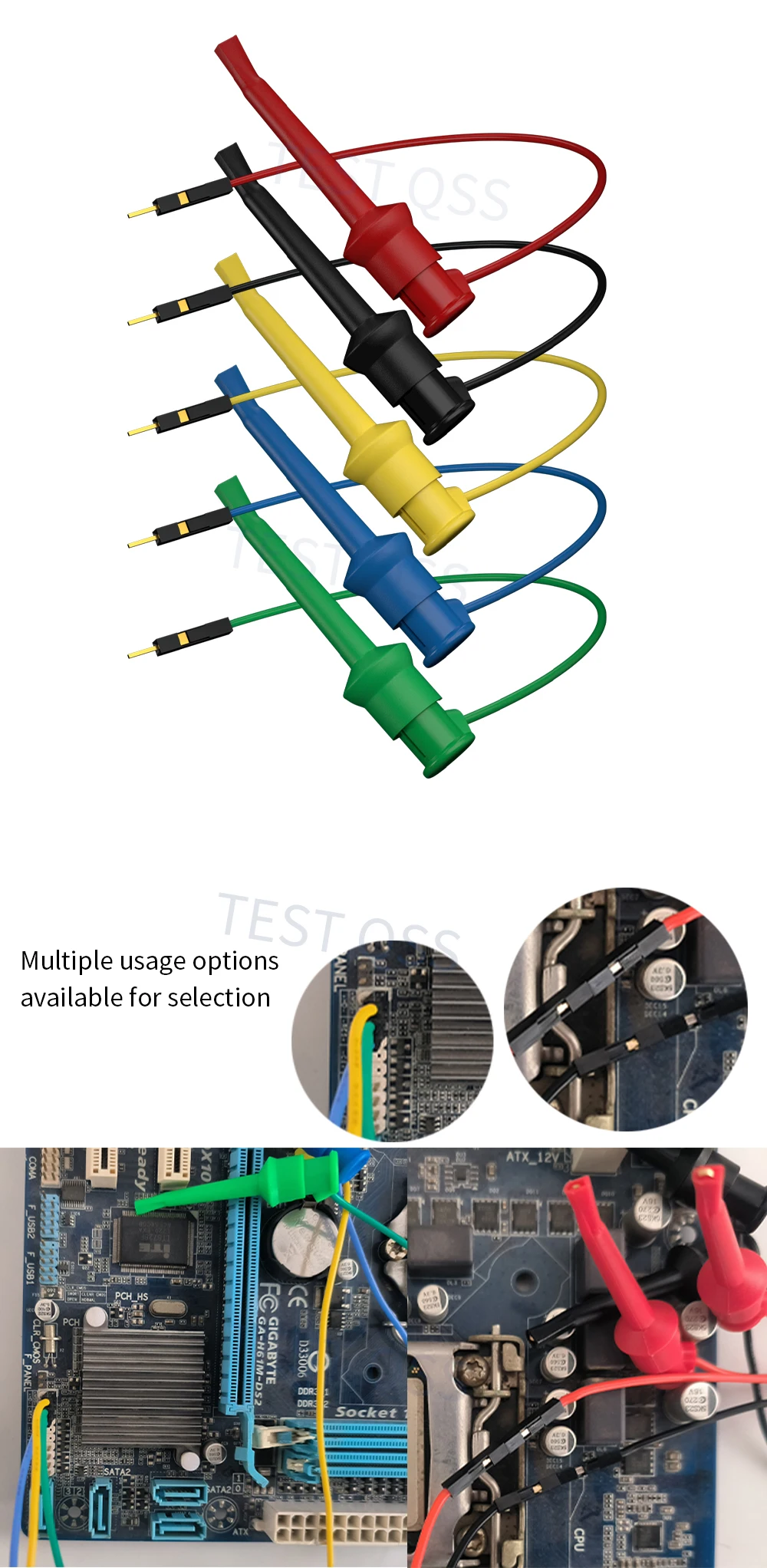QSS 5 Stück Steckplatinen-Überbrückungsdrähte, weiche, flexible Messleitungen mit Clips für elektrische Prests – Detail 3