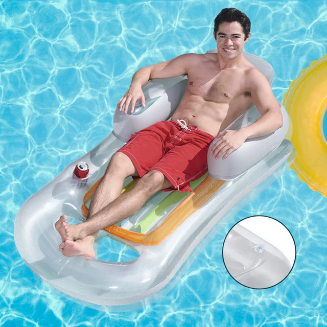 Adults Folding Water Hammock Row w/ Armrest Backrest Cup Hole Summer Inflatable Mattress for Outdoor Swimming Pool Beach 1