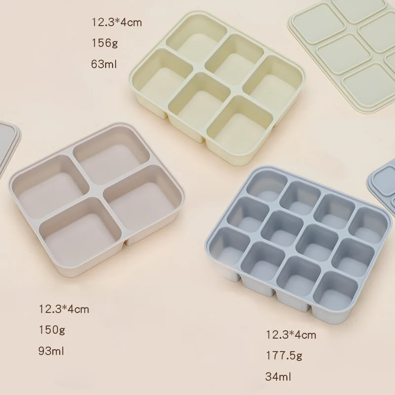 Baby Silicone Complementary Food ContainerAnti-skeweringEasy to take off the mouldIce compartmentFood-grade silicone freezer box