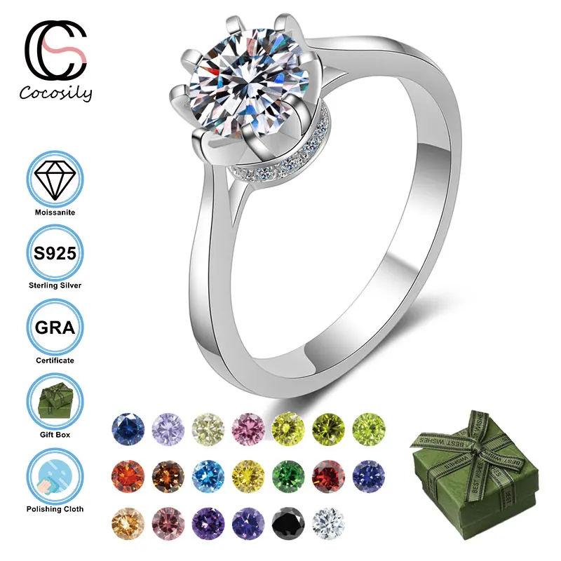 

Кольцо из серебра 925 пробы с муассанитом, 1 карат